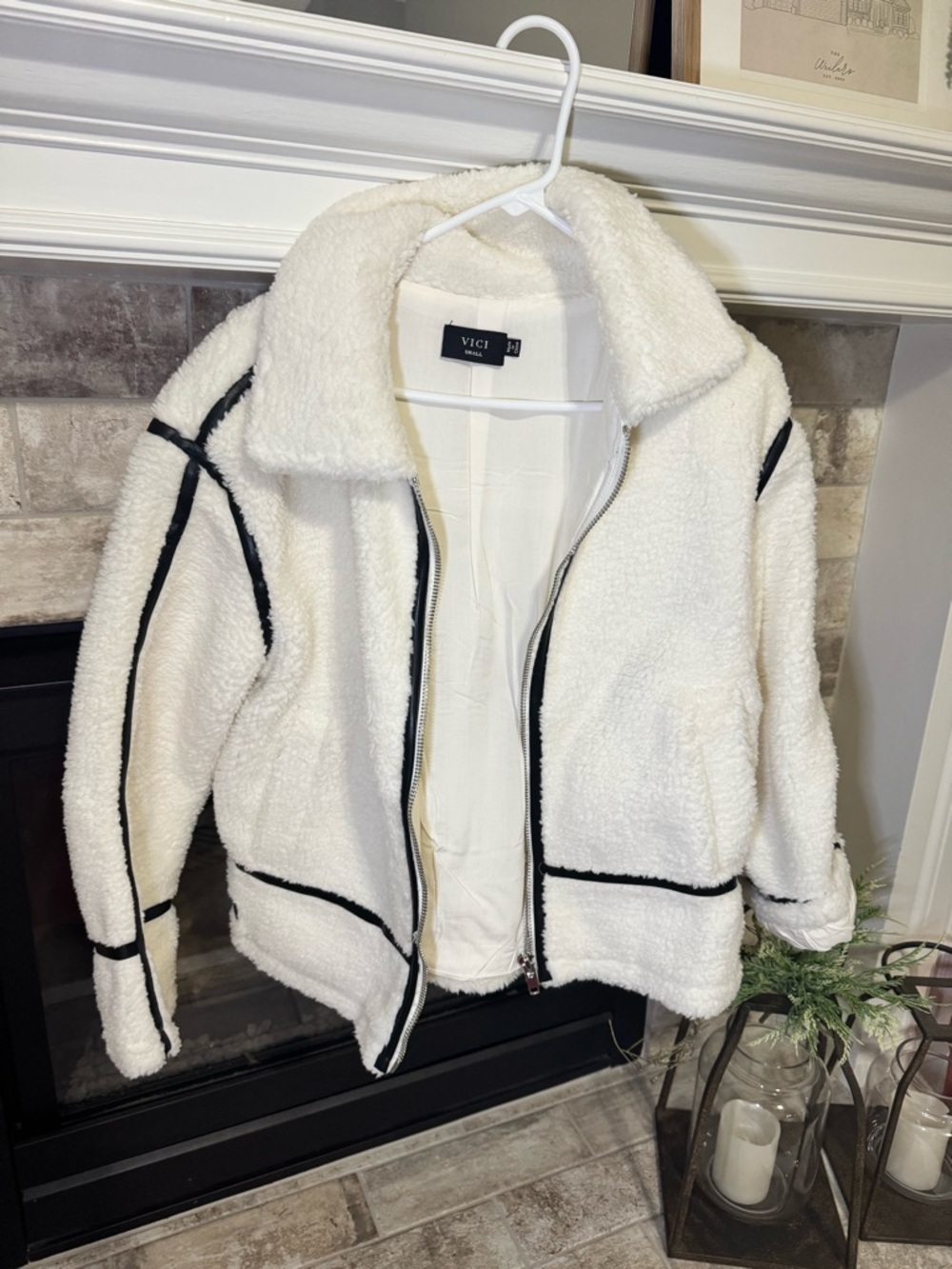 VICI Cream Teddy Sherpa Jacket with Black Trim